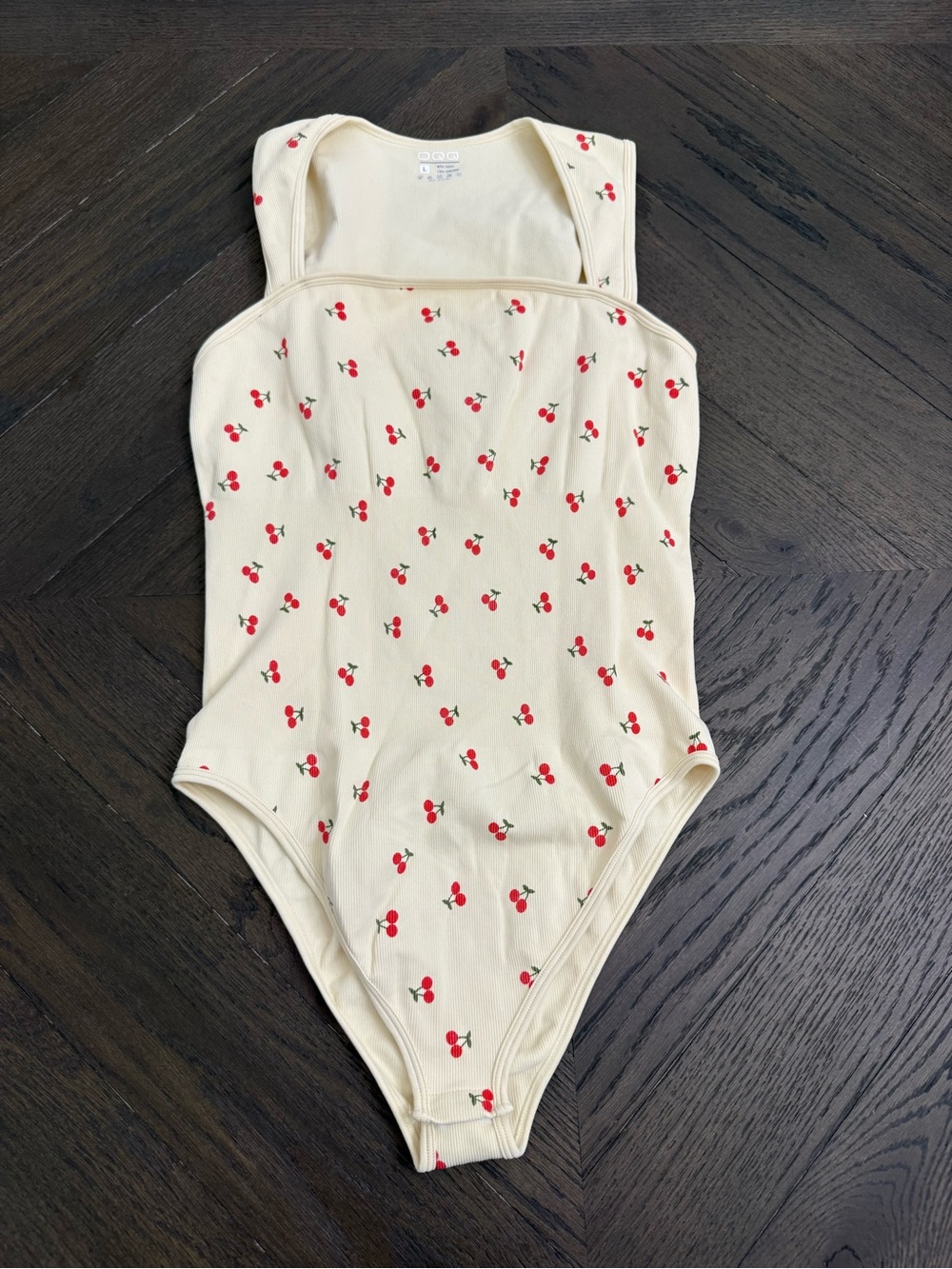 Cream Cherry Print Ribbed Bodysuit